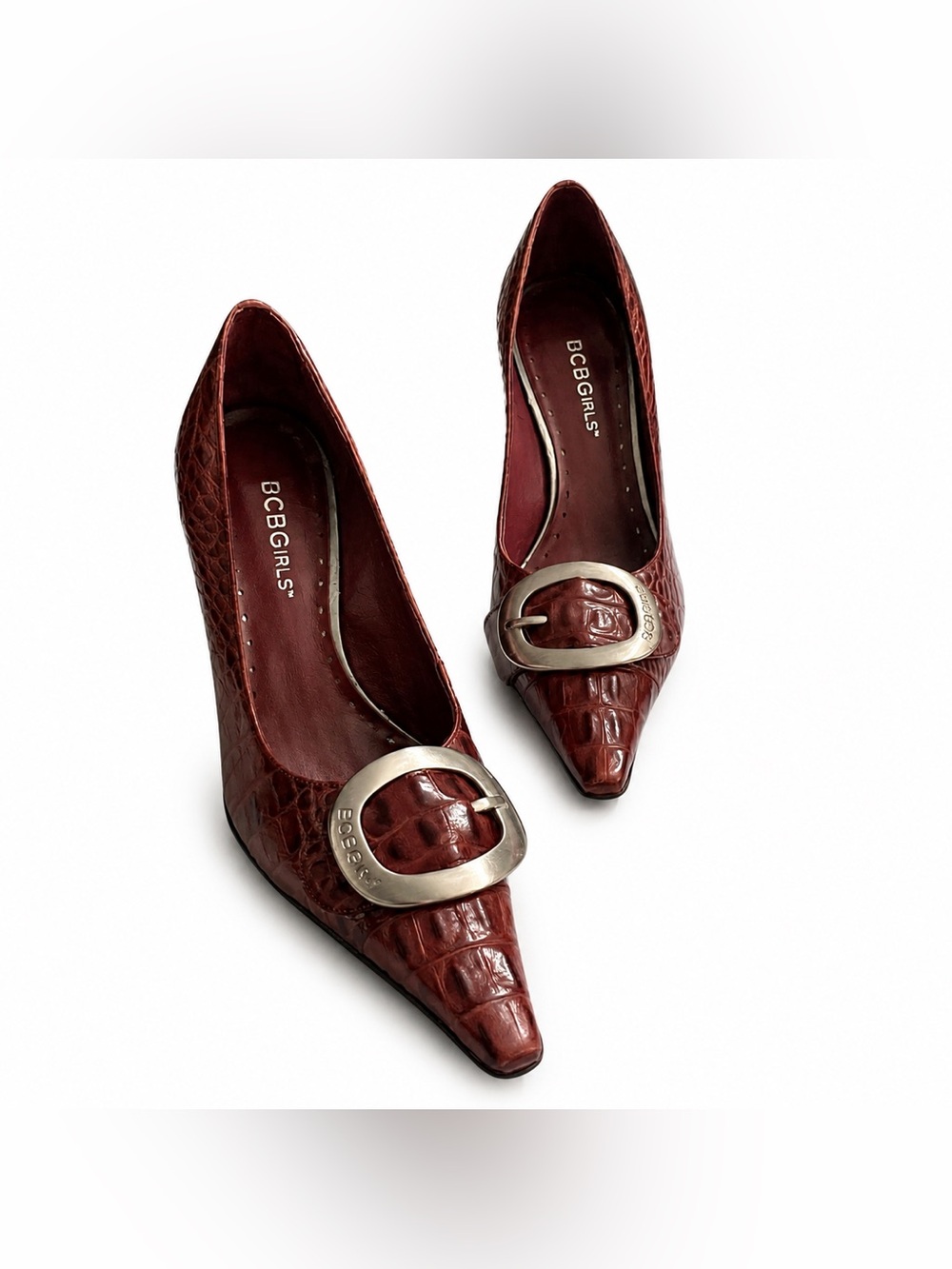 Vintage Y2K BCBG Red-Brown Crocodile Leather Pumps